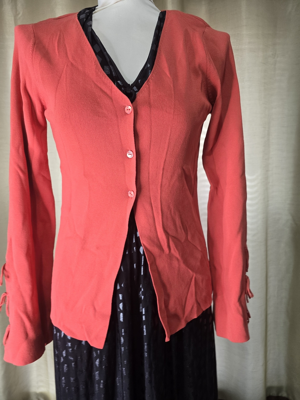 Patrizia Luca Coral Red Button-Front Women’s Cardigan